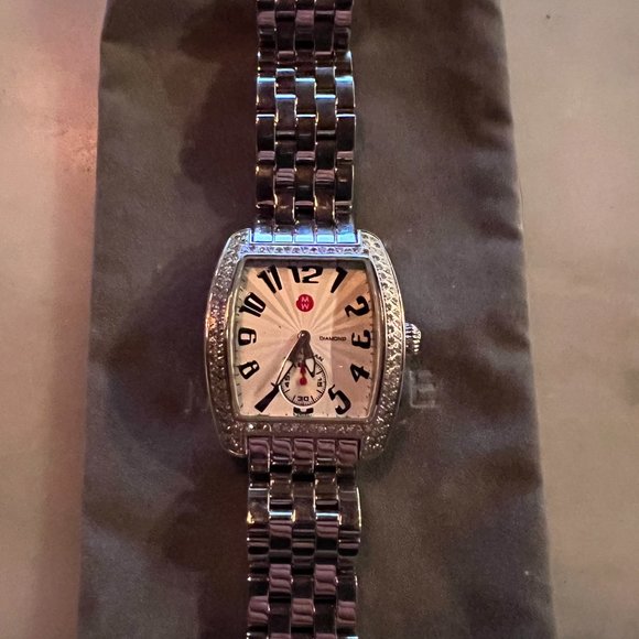 Michele Urban Mini Watch, Stainless Steel Diamond Bezel, Silver Dial